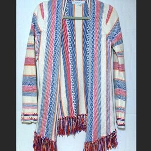 Foxcroft NYC Colorful Tassel Knit Open Cardigan